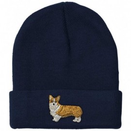 Skullies & Beanies Custom Beanie for Men & Women Pembroke Welsh Corgi Dog B Embroidery Acrylic - Navy - CB18ZS276CY $11.44