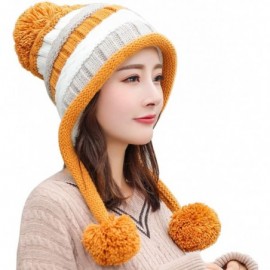 Skullies & Beanies Women Fleece Lined Winter Beanie Hat Ski Cap Ear Flaps Peruvian Dual Layered Pompoms - B19-m9520-yellow - ...