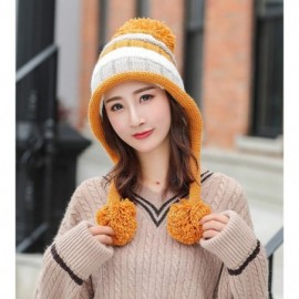 Skullies & Beanies Women Fleece Lined Winter Beanie Hat Ski Cap Ear Flaps Peruvian Dual Layered Pompoms - B19-m9520-yellow - ...