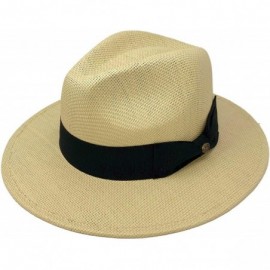 Fedoras Men's Summer Lightweight Panama Derby Fedora Wide 2-3/4" Brim Hat - Natural - CO17YOU3SGL $22.69