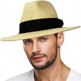 Fedoras Men's Summer Lightweight Panama Derby Fedora Wide 2-3/4" Brim Hat - Natural - CO17YOU3SGL $22.69