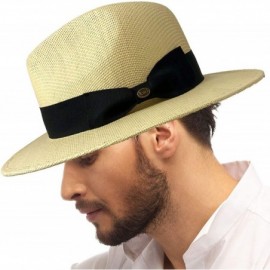 Fedoras Men's Summer Lightweight Panama Derby Fedora Wide 2-3/4" Brim Hat - Natural - CO17YOU3SGL $22.69