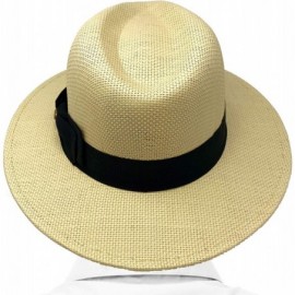 Fedoras Men's Summer Lightweight Panama Derby Fedora Wide 2-3/4" Brim Hat - Natural - CO17YOU3SGL $22.69