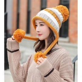 Skullies & Beanies Women Fleece Lined Winter Beanie Hat Ski Cap Ear Flaps Peruvian Dual Layered Pompoms - B19-m9520-yellow - ...