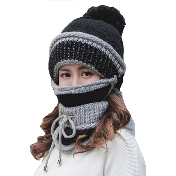 Skullies & Beanies Winter Hat Beanie with Mask Soft Scarf Pack of 3 Women's Knit Beanie Warm Caps - Black - C418K6XZLOO $19.35