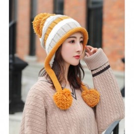 Skullies & Beanies Women Fleece Lined Winter Beanie Hat Ski Cap Ear Flaps Peruvian Dual Layered Pompoms - B19-m9520-yellow - ...