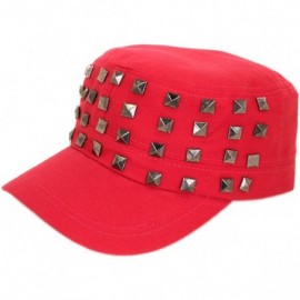 Newsboy Caps Adjustable Cotton Military Style Studded Front Army Cap Cadet Hat - Diff Colors Avail - Fuchsia Red - C511KUTXNN...