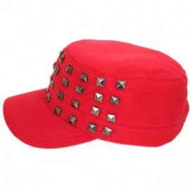 Newsboy Caps Adjustable Cotton Military Style Studded Front Army Cap Cadet Hat - Diff Colors Avail - Fuchsia Red - C511KUTXNN...