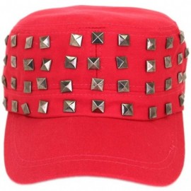 Newsboy Caps Adjustable Cotton Military Style Studded Front Army Cap Cadet Hat - Diff Colors Avail - Fuchsia Red - C511KUTXNN...