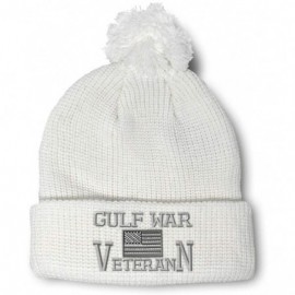 Skullies & Beanies Winter Pom Pom Beanie Men & Women American Veteran Gulf War B Embroidery 1 Size - White - CA18A0DQNGX $12.55