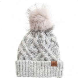 Skullies & Beanies Alpha Phi Faux Fur Pom Beanie Hat Winter A Phi Gray - C618NE4EAYM $27.87