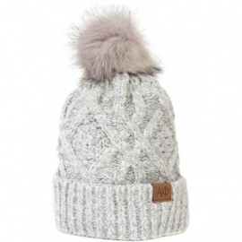 Skullies & Beanies Alpha Phi Faux Fur Pom Beanie Hat Winter A Phi Gray - C618NE4EAYM $27.87