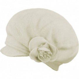 Berets Women's Reversible Wool Beret Hat - Flower Accented - White - CO11Q68OAWP $21.37