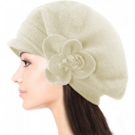 Berets Women's Reversible Wool Beret Hat - Flower Accented - White - CO11Q68OAWP $21.37