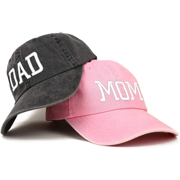 Baseball Caps Capital Mom and Dad Pigment Dyed Couple 2 Pc Cap Set - Pink Black - CT18I9OOXXA $28.86