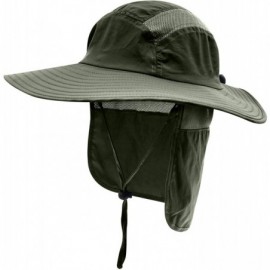 Sun Hats Mens UPF 50+ Sun Protection Cap Wide Brim Fishing Hat with Neck Flap - Army Green - C518U64M6NK $34.27