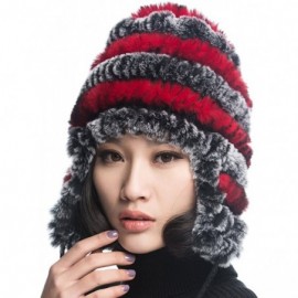 Bomber Hats Women's Rex Rabbit Fur Hats Winter Ear Cap Flexible Multicolor - Grey & Red - CS11FG5AP69 $22.82