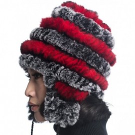 Bomber Hats Women's Rex Rabbit Fur Hats Winter Ear Cap Flexible Multicolor - Grey & Red - CS11FG5AP69 $22.82