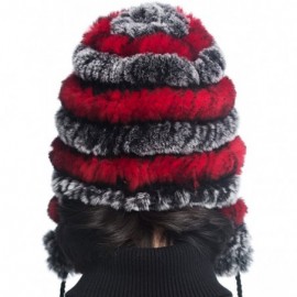 Bomber Hats Women's Rex Rabbit Fur Hats Winter Ear Cap Flexible Multicolor - Grey & Red - CS11FG5AP69 $22.82