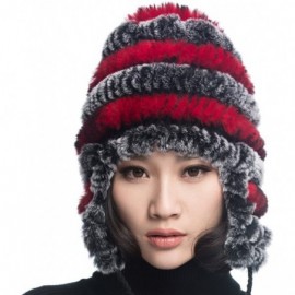 Bomber Hats Women's Rex Rabbit Fur Hats Winter Ear Cap Flexible Multicolor - Grey & Red - CS11FG5AP69 $22.82