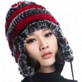 Bomber Hats Women's Rex Rabbit Fur Hats Winter Ear Cap Flexible Multicolor - Grey & Red - CS11FG5AP69 $22.82