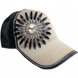 Baseball Caps Women's Deco Rhinestone Flower Bling Baseball Cap - Khaki/Black - C61876C3WL4 $30.55