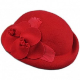 Skullies & Beanies Womens 100% Wool Veil Flower Pillbox Hat Winter Hat Crimping Beanie Hat - B-red - CO18GTG52ME $19.06