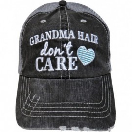 Baseball Caps Embroidered Grandma Hair Don't Care Grey Trucker Baseball Cap - Mint Heart - C612ODJLUNH $20.70