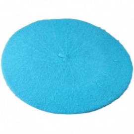 Berets Women Laidies Baggy Beret Made of Faux Wool-Winter Warming Beanie Artist Hat Solid Color Autumn Cap - Sky Blue - CZ18Z...