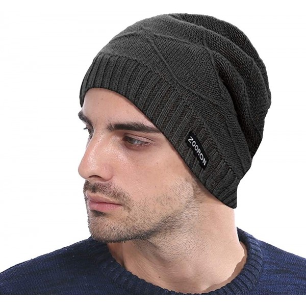 Skullies & Beanies Cable Knit Slouchy Beanie for Men- Lined Winter Beanie Hats for Men Chunky & Warm- Trendy Thick Skull Cap ...