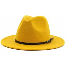 Fedoras Hat Set-Head Decor Vintage Solid Color Felt Wide Brim Bowler Fedora Hat Winter Floppy Women Cap - Yellow - CS18A02TWR...