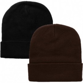 Skullies & Beanies Men Women Knitted Beanie Hat Ski Cap Plain Solid Color Warm Great for Winter - 2pcs Black & Brown - CD18KO...