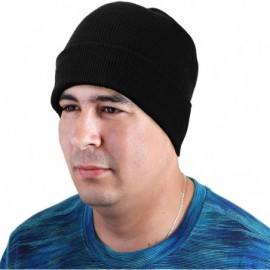 Skullies & Beanies Men Women Knitted Beanie Hat Ski Cap Plain Solid Color Warm Great for Winter - 2pcs Black & Brown - CD18KO...