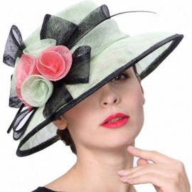 Sun Hats Women 3 Layers Sinamay Kentucky Derby Church Sun Summer Hats - Mint Black - C112FZF0QHX $52.65