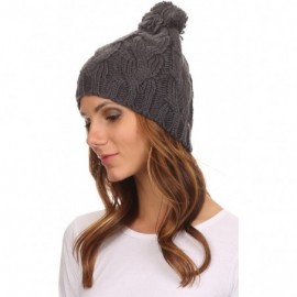 Skullies & Beanies Tabb Unisex Cable Knit Pom Pom Bobble Beanie Hat - Charcoal - CZ127DHPJR3 $9.37