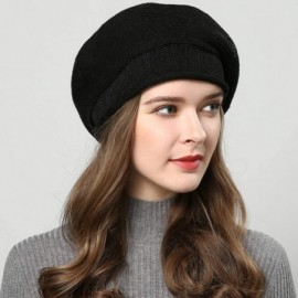 Berets Women's Solid Knit Furry French Beret Chic Beanie - Fall Winter Paris Artist Cap Beanie Hat - Black - CH18Z4H8QUN $10.18