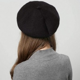 Berets Women's Solid Knit Furry French Beret Chic Beanie - Fall Winter Paris Artist Cap Beanie Hat - Black - CH18Z4H8QUN $10.18