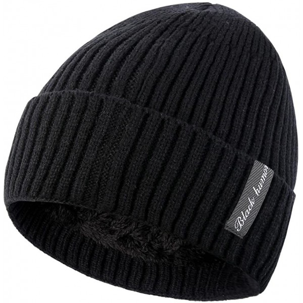 Skullies & Beanies Winter Fluff Lined Beanie Hat Knit Skull Cap - Black Without Neck Warmer - CU12OBEVAKO $13.69