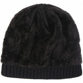 Skullies & Beanies Winter Fluff Lined Beanie Hat Knit Skull Cap - Black Without Neck Warmer - CU12OBEVAKO $13.69