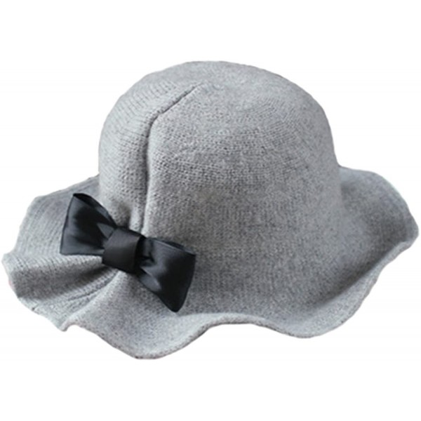 Bucket Hats Women's Retro Wool Felt Cloche Bucket Bowler Hat Spring Crushable Bowknot - Grey - CM1889QLIKM $18.53