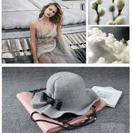 Bucket Hats Women's Retro Wool Felt Cloche Bucket Bowler Hat Spring Crushable Bowknot - Grey - CM1889QLIKM $18.53