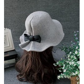 Bucket Hats Women's Retro Wool Felt Cloche Bucket Bowler Hat Spring Crushable Bowknot - Grey - CM1889QLIKM $18.53