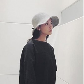 Bucket Hats Women's Retro Wool Felt Cloche Bucket Bowler Hat Spring Crushable Bowknot - Grey - CM1889QLIKM $18.53