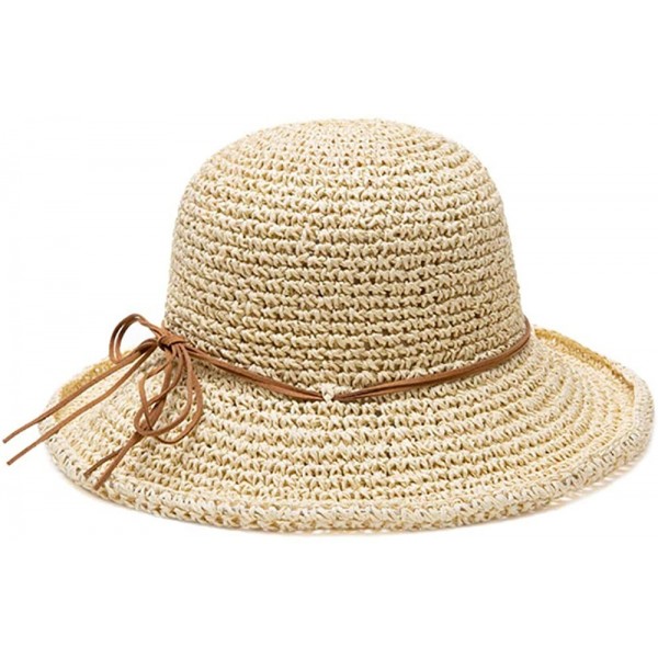 Sun Hats Floppy Straw Hat for Women Foldable Summer Beach Sun Hat - Beige-bow2 - CX18TLWXOSS $12.26