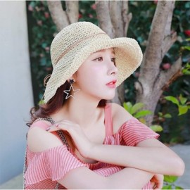 Sun Hats Floppy Straw Hat for Women Foldable Summer Beach Sun Hat - Beige-bow2 - CX18TLWXOSS $12.26