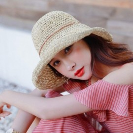 Sun Hats Floppy Straw Hat for Women Foldable Summer Beach Sun Hat - Beige-bow2 - CX18TLWXOSS $12.26