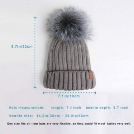 Skullies & Beanies Women Winter Knitted Beanie Hat with Fur Pom Bobble Hat Skull Beanie for Women - Gray( Silver Fox Pom) - C...