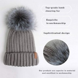 Skullies & Beanies Women Winter Knitted Beanie Hat with Fur Pom Bobble Hat Skull Beanie for Women - Gray( Silver Fox Pom) - C...