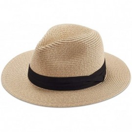 Sun Hats Women Straw Hat Panama Fedoras Beach Sun Hats Summer Cool Wide Brim UPF50+ - Khaki B - CI18UCDAOGK $27.28