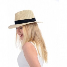 Sun Hats Women Straw Hat Panama Fedoras Beach Sun Hats Summer Cool Wide Brim UPF50+ - Khaki B - CI18UCDAOGK $12.37